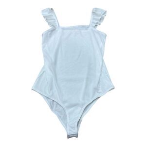 Walking on Sunshine White Ribbed Ruffle Bodysuit Girls XL